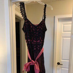 Betsey Johnson Black and Pink Lace Dress-  Size 8